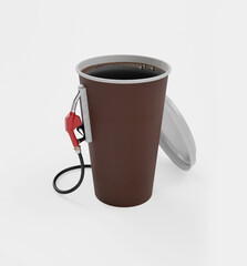 Paper cup of coffee with dispenser on white. Metaphor coffee is power for people. Creative render 3d illustration - 422777620