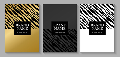 Fashionable Luxury Zebra pattern cover design collection set, animal print for brochure, notebook template. Vector Illustration