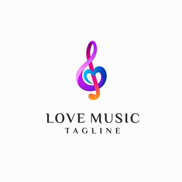 Love music logo, note music with love concept