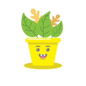flower with smile and two theeth on faces and potted vector image