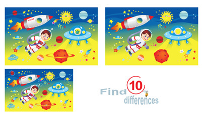Space.Find 10 differences, a children's educational game.