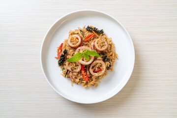 Basil and Spicy Herb Fried Rice with Squid or Octopus