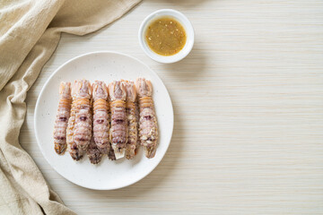 steamed crayfish or mantis shrimps or stomatopods