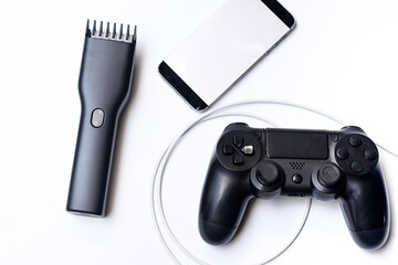 Obraz premium Separate video game controller and keyboard on a white background.