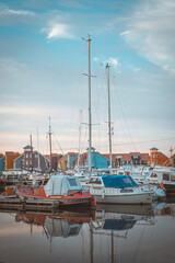 Boats and ships in the Reitdiep Harbour in Groningen, the Netherlands