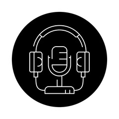 Microphone and headphones color line icon. Podcasting. Editable stroke.