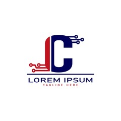 alphabet capital logo. Creative design concept blue color with electrical chip illustration