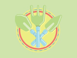 Garden fork and shovel icon. A set of small hand garden tools for digging and loosening the ground.