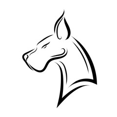 Black and white line art of Great Dane dog head. Good use for symbol, mascot, icon, avatar, tattoo, T Shirt design, logo or any design you want.