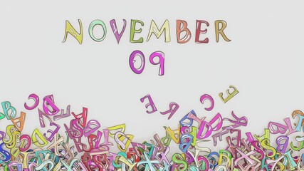 November 9 calendar month puzzled schedule birthday use