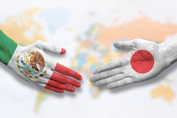 Mexico and Japan - Flag handshake symbolizing partnership and cooperation