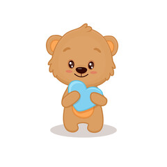 cute cartoon teddy bear with heart isolated on a white background