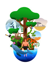 Wild animal nature illustration biodiversity concept