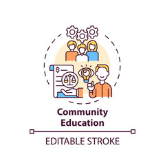 Community education concept icon. Legal services categories. Community education in regard to responsibilities idea thin line illustration. Vector isolated outline RGB color drawing. Editable stroke