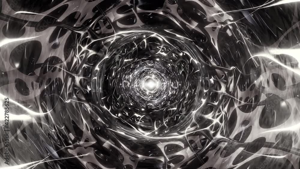 Poster abstract black and white science fiction portal futuristic endless alien cave tunnel with energy lig