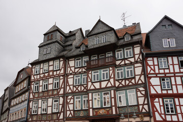 Fachwerkgebäude-Gruppe am Marktplatz in Butzbach, Hessen