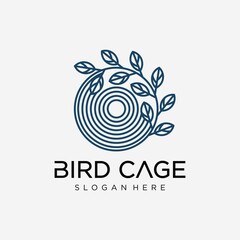 natural bird cage logo Bird logo design template with line art.