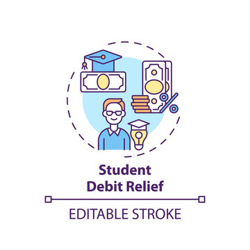 Student Debt Relief Concept Icon. Legal Services Types. Program That Releases Students Of Paying For Study Idea Thin Line Illustration. Vector Isolated Outline RGB Color Drawing. Editable Stroke