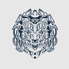 Wolf mascot vector art. The symmetrical image of a wolf's frontal looks dangerous. Vector icon. illustration style