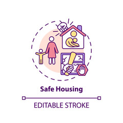 Safe housing concept icon. Domestic violence survivors support. Protect people houses from getting destroyed idea thin line illustration. Vector isolated outline RGB color drawing. Editable stroke