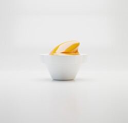 3d image jar with mustard on a white background