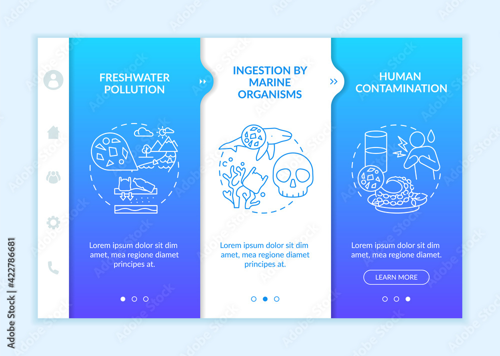 Poster microplastics effects onboarding vector template. responsive mobile website with icons. web page wal