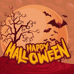 Colorfull Happy Halloween Cartoon Background T-shirt, Poster Design Illustration