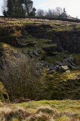 Rockface in dangerous, unfenced disused quarry in Yorkshire