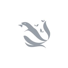 Modern Grayscale Bird And Leaves Brand Identity Vector Illustration