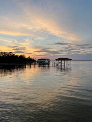 sunset over bay water