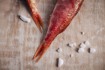 Fresh raw red mullet fishes