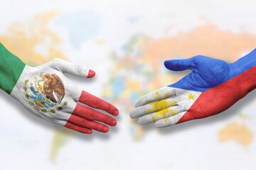 Mexico and the Philippines - Flag handshake symbolizing partnership and cooperation