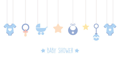 baby shower welcome greeting card for childbirth with hanging utensils