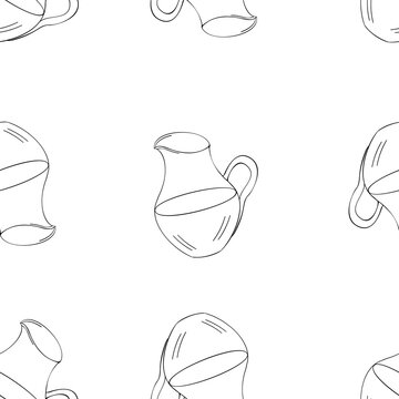 A seamless vector pattern of water jugs isolated on white background. Designed in black and white colors for templates, backgrounds, wraps, wallpapers