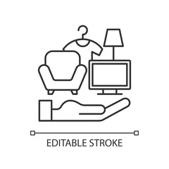 Possessions insurance linear icon. Contents insurance policy. Personal belonging protection. Thin line customizable illustration. Contour symbol. Vector isolated outline drawing. Editable stroke