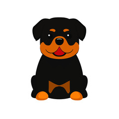 Rottweiler. Vector illustration of cute sitting dog in flat style. Isolated on white