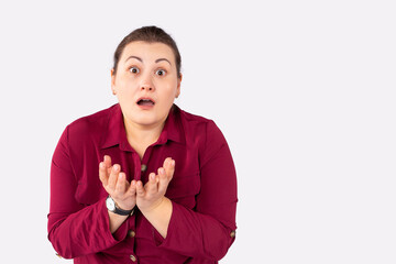 Hateful 30s blonde overweight woman looking outraged and bothered, grimacing from hatred, screaming...