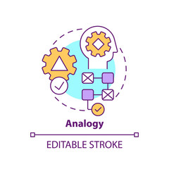 Analogy concept icon. Searching for solution. Analysis method, evaluation step. Problem solving idea thin line illustration. Vector isolated outline RGB color drawing. Editable stroke