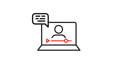 Video conference icon. People on computer screen. Home office. Digital communication. Internet teaching media.