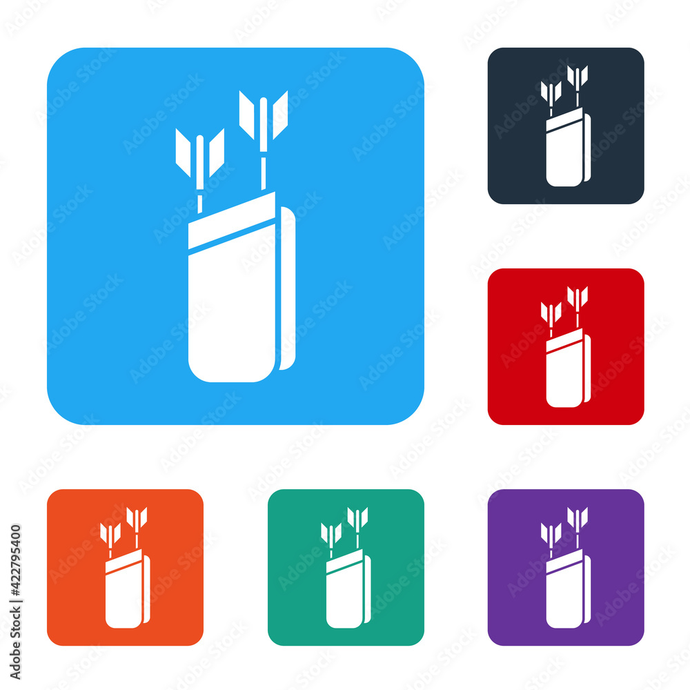 Poster white quiver with arrows icon isolated on white background. set icons in color square buttons. vecto