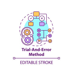 Trial and error method concept icon. Strategy to find solution. Decision making method. Problem solving idea thin line illustration. Vector isolated outline RGB color drawing. Editable stroke