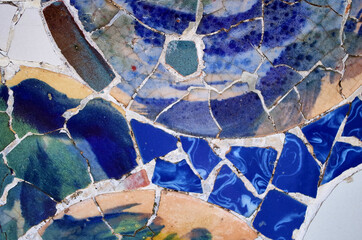 Broken tiles mosaic at park Guell, Barcelona