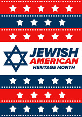 Jewish American Heritage Month. Celebrated annual in May. Jewish American contribution to the history United States. Star of David. Israel symbol. Poster, card, banner and background. Vector