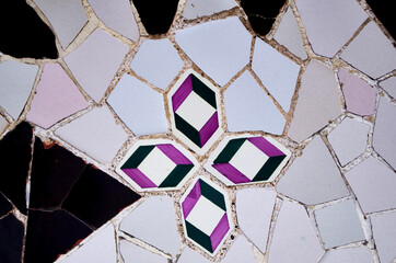 Broken tiles mosaic at park Guell, Barcelona