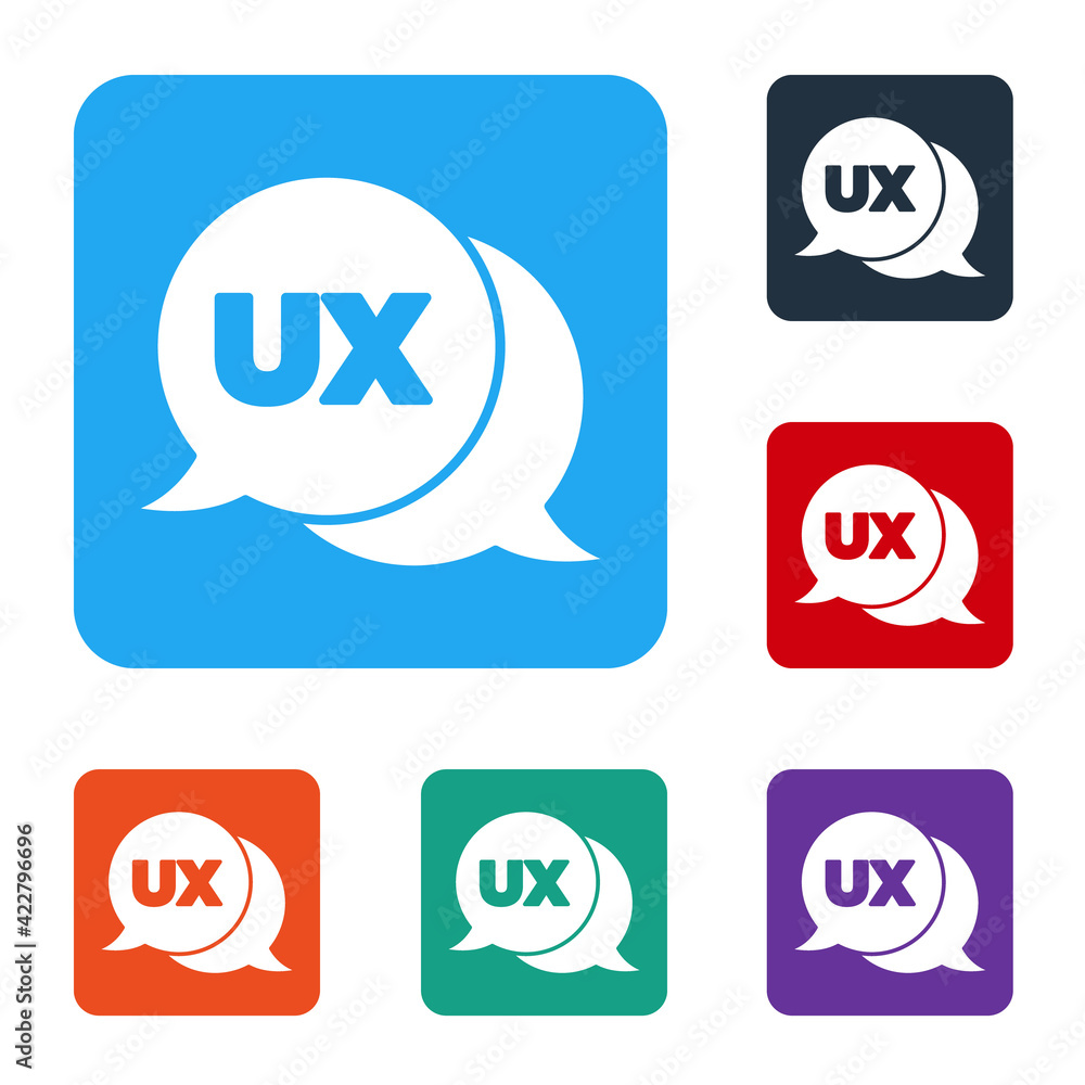 Poster white ui or ux design icon isolated on white background. set icons in color square buttons. vector
