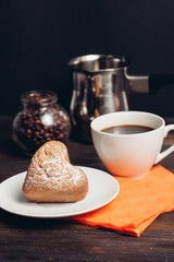 Cup of coffee cookies dessert breakfast wooden table