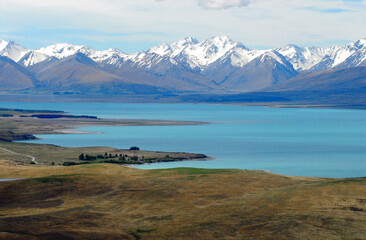 New Zealand- Panorama Across Lake Tekapo and Southern Alps