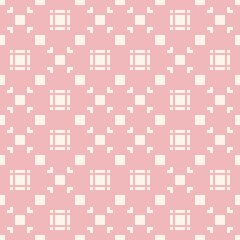 Vector geometric texture with small square shapes in regular grid. Abstract modern seamless pattern. Simple pink background. Cute repeat design for decor, textile, fabric, furniture, tileable print