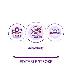 Adaptability concept icon. Successful handling environment changes idea thin line illustration. Soft skill. Response to changing situations. Vector isolated outline RGB color drawing. Editable stroke
