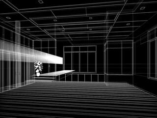 sketch design of interior hall, 3d rendering